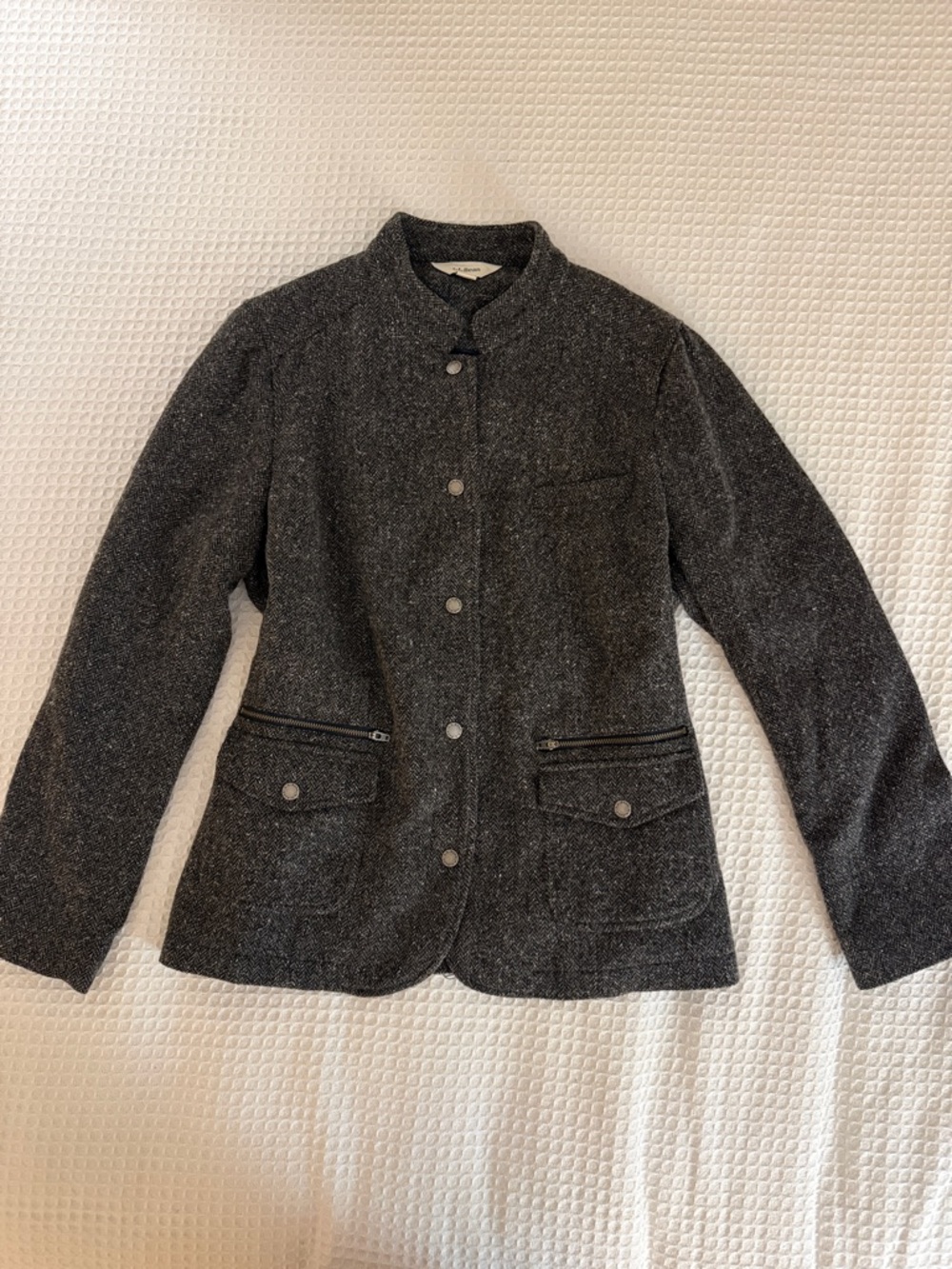L.L. Bean Women's Gray Wool Blend Herringbone Blazer Jacket Large